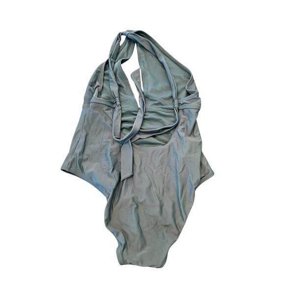 Shade & Shore Womens Sz M (8-10) One Piece Halter Style Swimsuit Slate Teal Blue - Picture 3 of 4